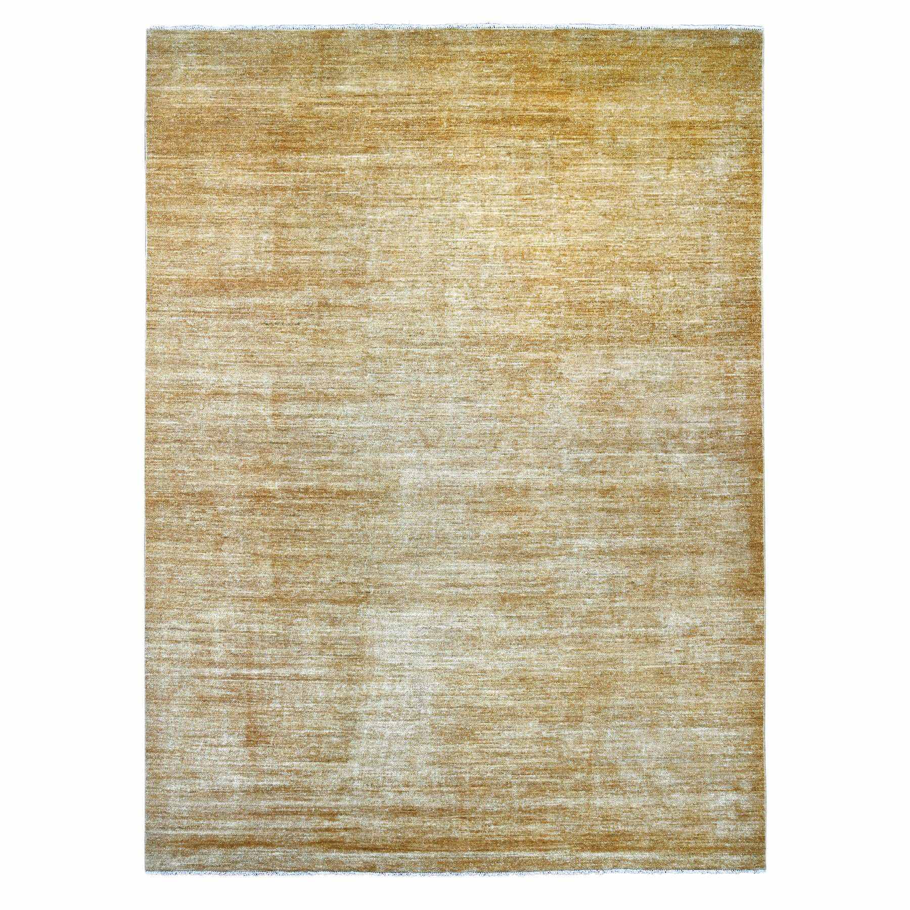 9'x12' Golden Brown, Plain Solid Pattern, Hand Knotted, Hand Spun Ghazni Wool, Lush and Plush, Oriental Rug 